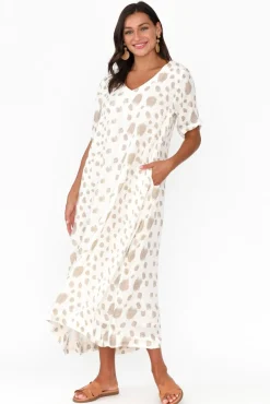 Linen Dresses<Imagine Santana Beige Spot Linen Dress