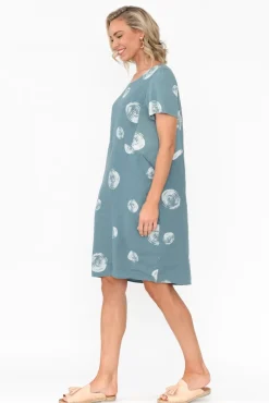Linen Dresses<Cali and Co Sawyer Blue Spot Linen Pocket Dress