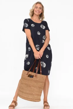 Linen Dresses<Cali and Co Sawyer Navy Spot Linen Pocket Dress