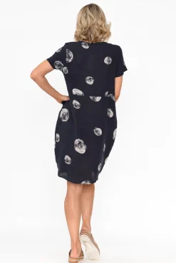 Linen Dresses<Cali and Co Sawyer Navy Spot Linen Pocket Dress