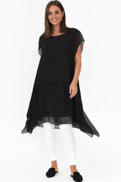 Linen Tops<Italian Closet Seamus Black Linen Blend Tunic Dress