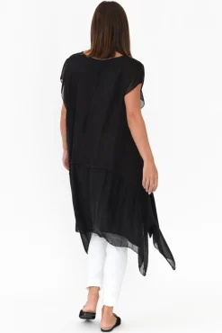 Linen Tops<Italian Closet Seamus Black Linen Blend Tunic Dress
