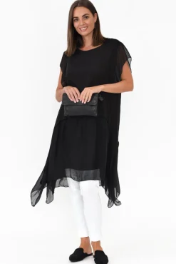 Linen Tops<Italian Closet Seamus Black Linen Blend Tunic Dress
