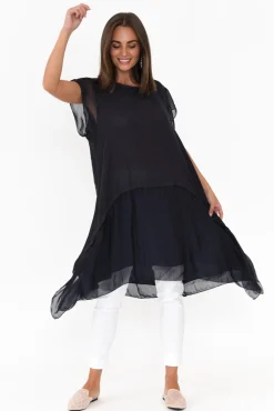 Linen Tops<Italian Closet Seamus Navy Linen Blend Tunic Dress