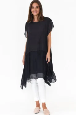 Linen Tops<Italian Closet Seamus Navy Linen Blend Tunic Dress