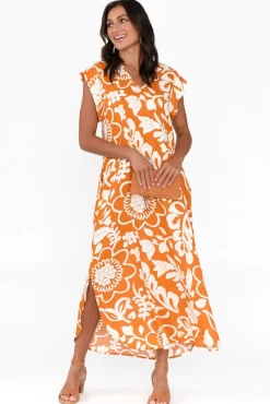 Midi Dresses<Shanty Sebou Orange Garden Midi Dress