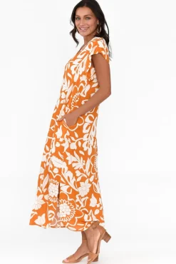Midi Dresses<Shanty Sebou Orange Garden Midi Dress