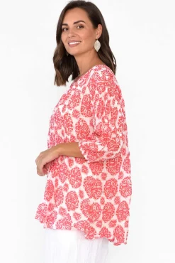 Cotton Tops<Namastai Selma Red Fiesta Crinkle Cotton Top