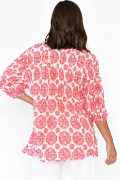 Cotton Tops<Namastai Selma Red Fiesta Crinkle Cotton Top