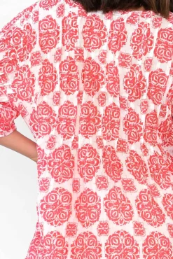 Cotton Tops<Namastai Selma Red Fiesta Crinkle Cotton Top