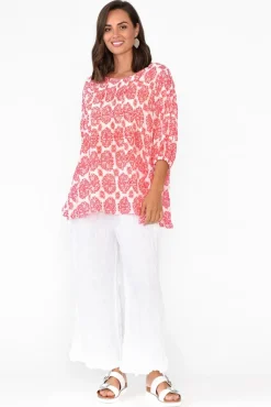 Cotton Tops<Namastai Selma Red Fiesta Crinkle Cotton Top