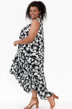 Cotton Dresses<Slate the Label Seren Black Floral Cotton Poplin Ruffle Dress