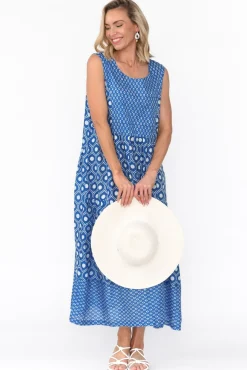 Midi Dresses<Mozaic Serena Blue Circle Cotton Dress