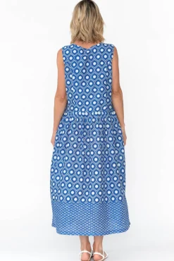 Midi Dresses<Mozaic Serena Blue Circle Cotton Dress