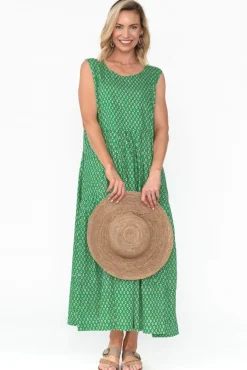 Midi Dresses<Mozaic Serena Green Circle Cotton Dress