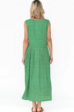 Midi Dresses<Mozaic Serena Green Circle Cotton Dress