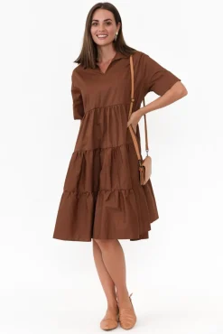 Cotton Dresses<PQ Serenity Brown Cotton Tiered Dress