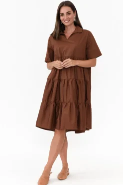 Cotton Dresses<PQ Serenity Brown Cotton Tiered Dress