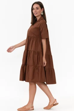 Cotton Dresses<PQ Serenity Brown Cotton Tiered Dress