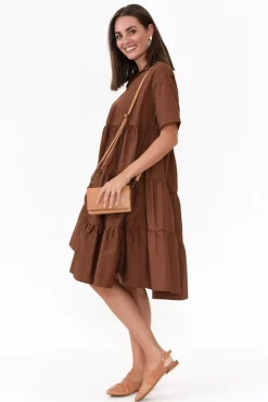 Cotton Dresses<PQ Serenity Brown Cotton Tiered Dress