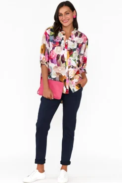 Linen Tops<Willow Tree Shaney Pink Blossom Linen Blend Shirt