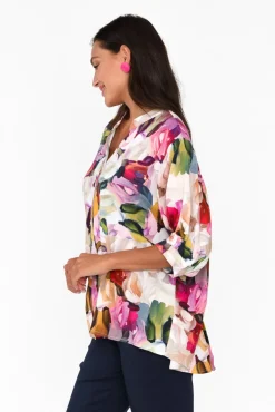 Linen Tops<Willow Tree Shaney Pink Blossom Linen Blend Shirt