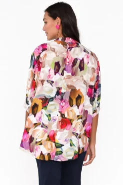 Linen Tops<Willow Tree Shaney Pink Blossom Linen Blend Shirt