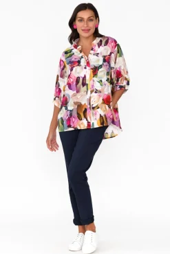 Linen Tops<Willow Tree Shaney Pink Blossom Linen Blend Shirt