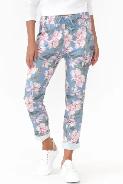 Pants<Cali and Co Shonee Blue Blossom Cotton Stretch Pant