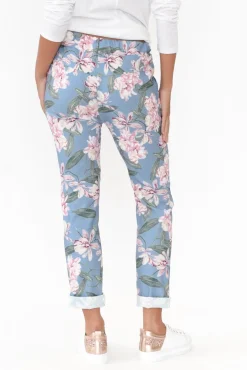 Pants<Cali and Co Shonee Blue Blossom Cotton Stretch Pant