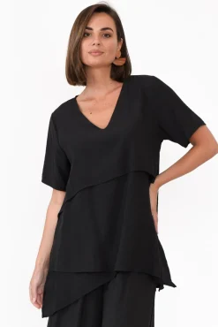 Cotton Tops<La Mode Shoshana Black Cotton Layered Top
