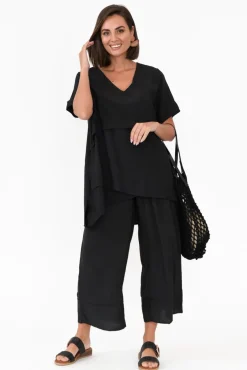 Cotton Tops<La Mode Shoshana Black Cotton Layered Top