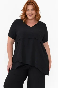 Cotton Tops<La Mode Shoshana Black Cotton Layered Top