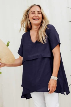 Cotton Tops<La Mode Shoshana Navy Cotton Layered Top