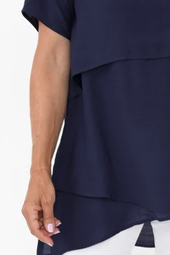 Cotton Tops<La Mode Shoshana Navy Cotton Layered Top