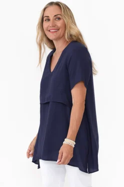 Cotton Tops<La Mode Shoshana Navy Cotton Layered Top
