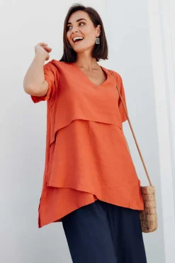 Cotton Tops<La Mode Shoshana Rust Cotton Layered Top