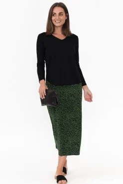 Sleeved Tops<Lou Lou Sia Black Bamboo V Neck Top