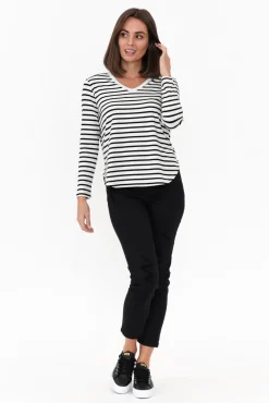 Sleeved Tops<Lou Lou Sia Grey Stripe Bamboo V Neck Top
