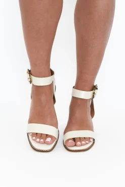 Heeled Sandals<Bay Lane Siesta White Buckle Leather Heel
