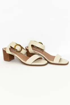 Heeled Sandals<Bay Lane Siesta White Buckle Leather Heel