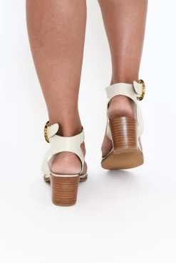 Heeled Sandals<Bay Lane Siesta White Buckle Leather Heel