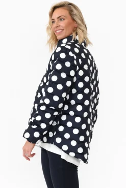 Jackets<Brave u0026 True Sillian Navy Spot Puffer Jacket