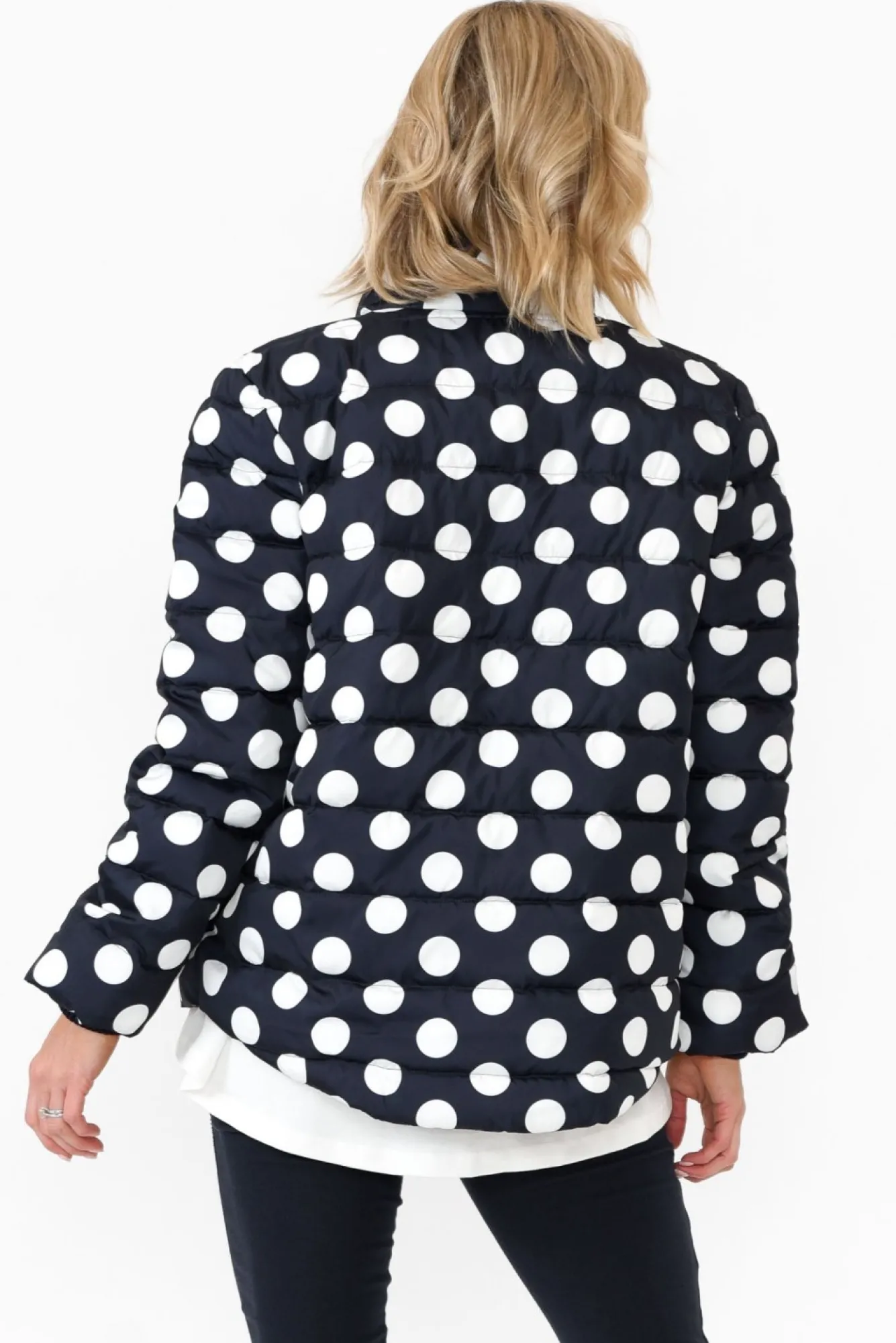 Jackets<Brave u0026 True Sillian Navy Spot Puffer Jacket