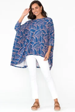Tunic Tops<PQ Simplicity Blue Leaf Bamboo Drape Top