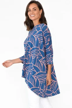 Tunic Tops<PQ Simplicity Blue Leaf Bamboo Drape Top