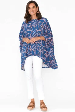 Tunic Tops<PQ Simplicity Blue Leaf Bamboo Drape Top