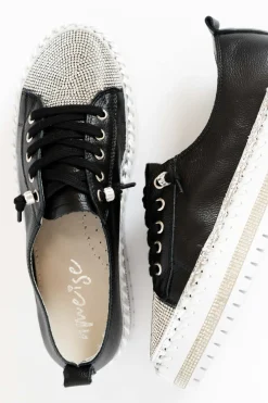 Leather Sneakers<Ameise Sky Black Leather Diamante Sneaker
