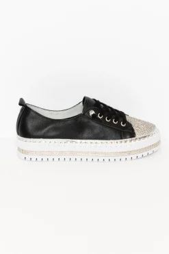Leather Sneakers<Ameise Sky Black Leather Diamante Sneaker