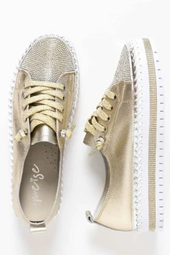 Leather Sneakers<Ameise Sky Gold Leather Diamante Sneaker